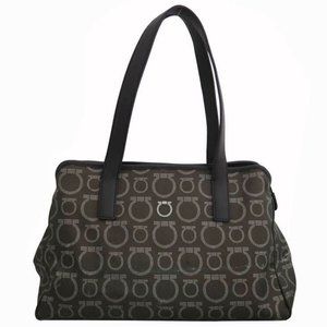 AUTHENTIC Salvatore Ferragamo Gancini Tote Shoulder Bag Bronze/Silver